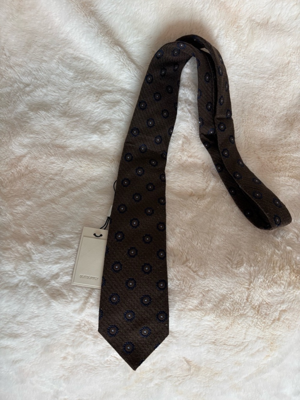 Suitsupply Brown Tie with Navy Floral Dots